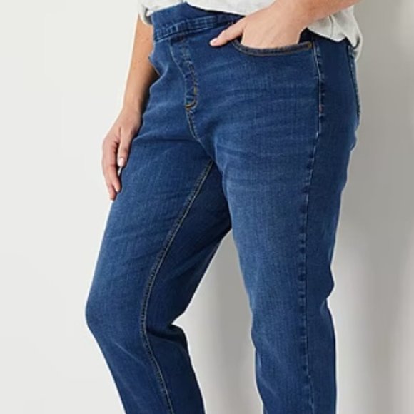 Liz Claiborne Amber Womens Mid Rise Straight Jeans with leg button detail - Picture 2 of 16